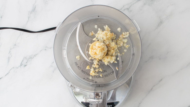 Minced garlic and onion in food processor