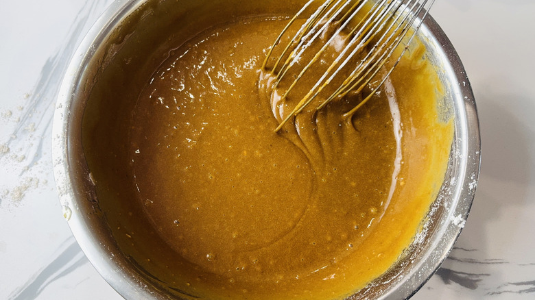 Gingerbread loaf batter in bowl
