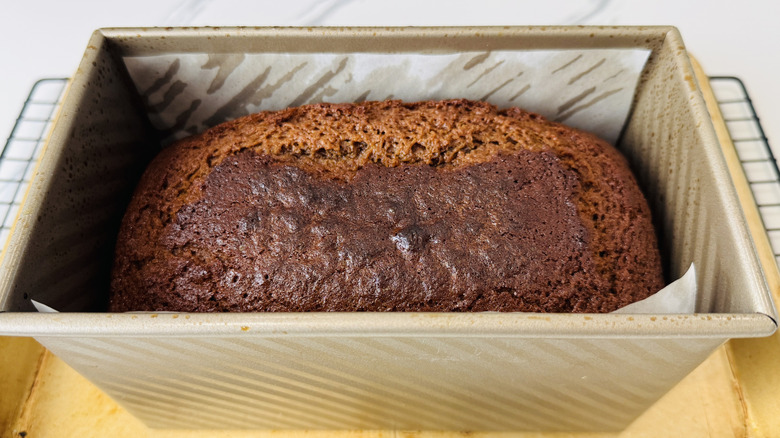 Spiced gingerbread loaf baked in pan