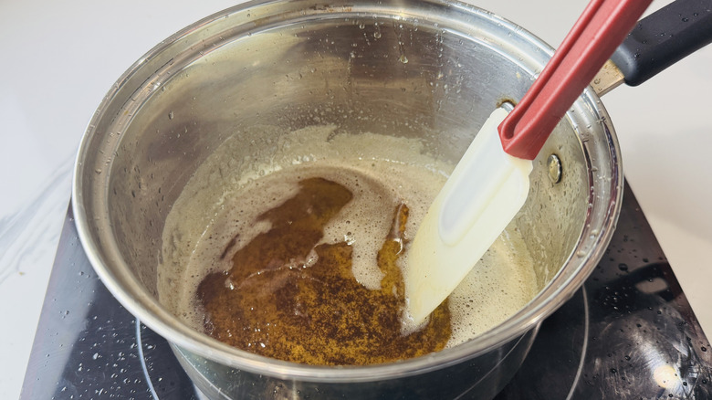 Brown butter in saucepan