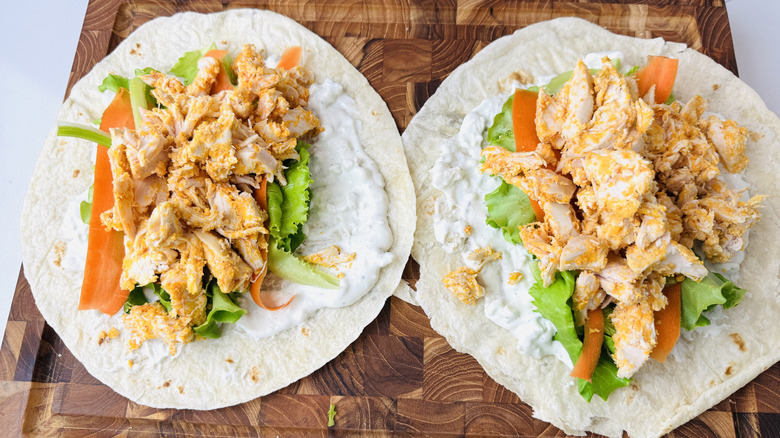 Buffalo chicken wraps before folding