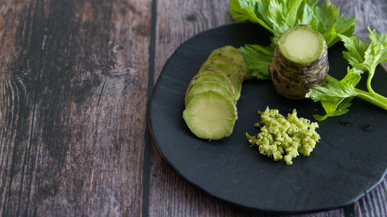 A plate of Japanese wasabi on a table