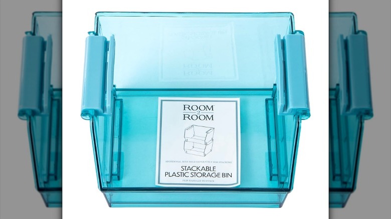 Five Below Stackable Plastic Storage Bin in blue.