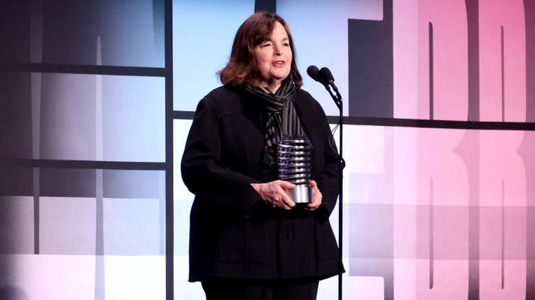 Celebrity chef Ina Garten stands on stage at an event.