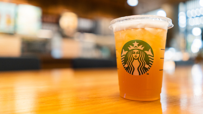 A black iced tea lemonade at Starbucks