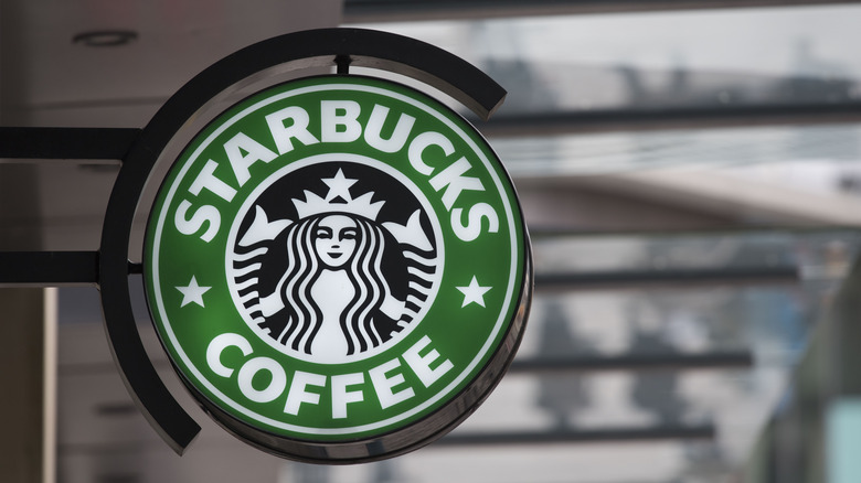 Circular Starbucks Coffee sign. 
