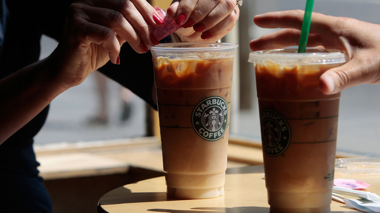 Two cups of Starbucks iced coffee