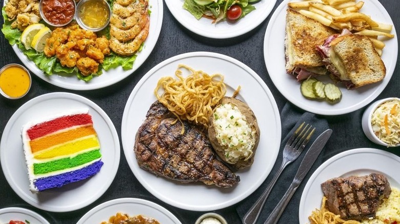 A bird's eye view of various dishes served at Charlie Brown's