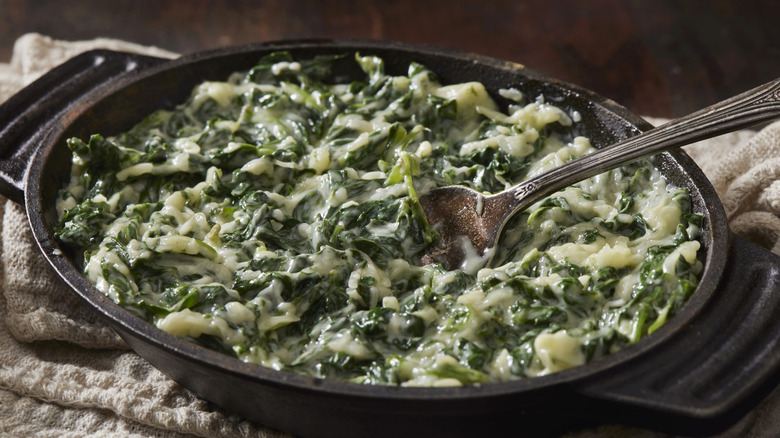 A dish of creamed spinach