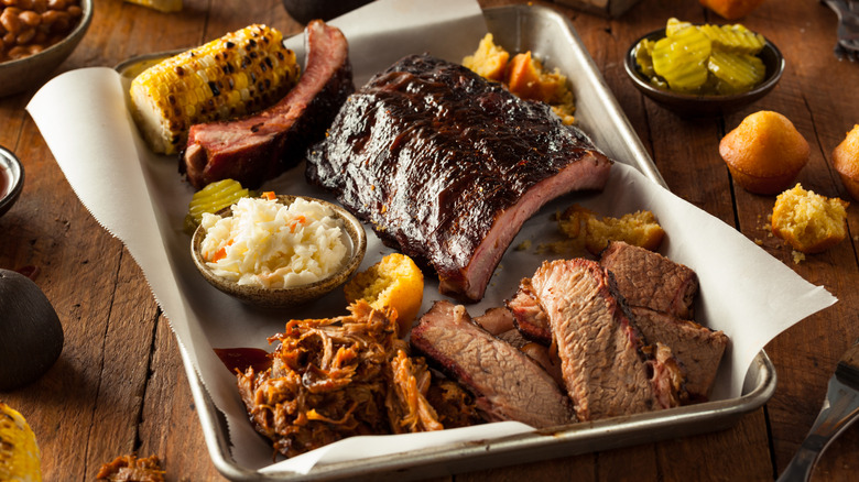 Platter of barbecue food