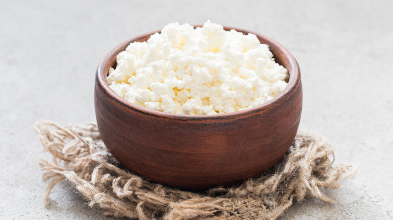 wooden bowl of cottage cheese