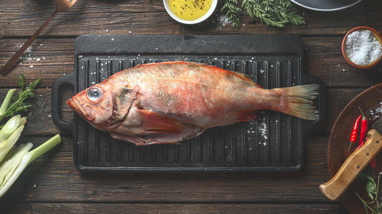 Whole fish on a grill tray