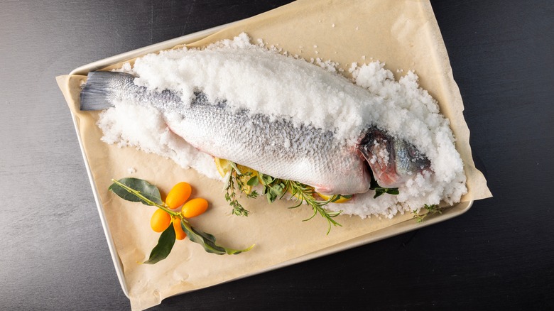 Fish prepared for salt baking