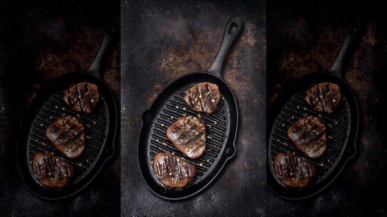Seared meat in pan