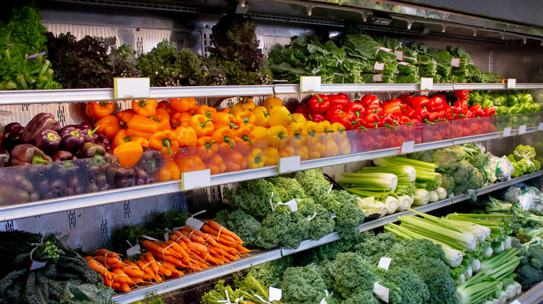 A view of a fresh vegetable display at a local grocery store