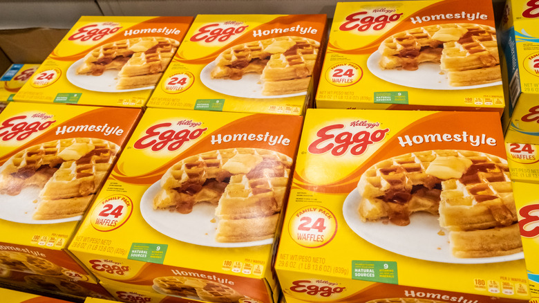 Boxes of Eggo waffles at the grocery store