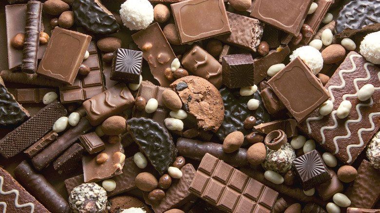 many pieces and types of chocolate candy