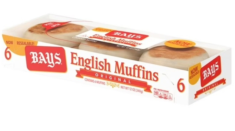 A white, orange and red package of english muffins