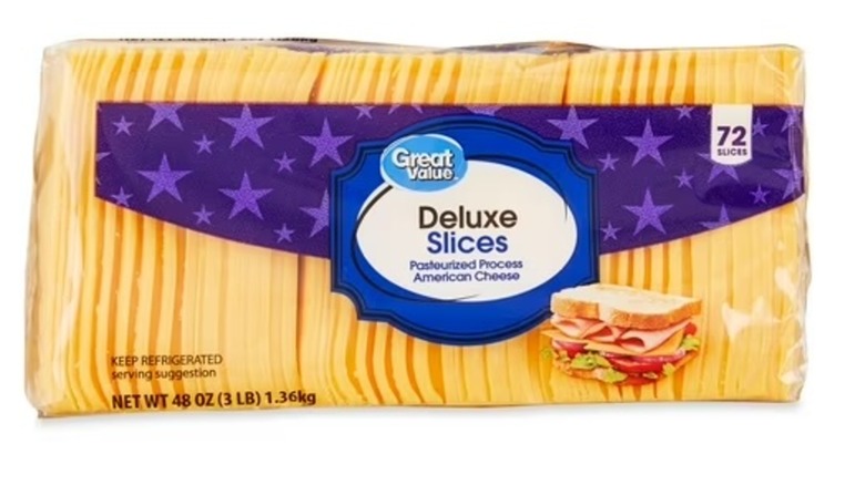 A long package of sliced american cheese