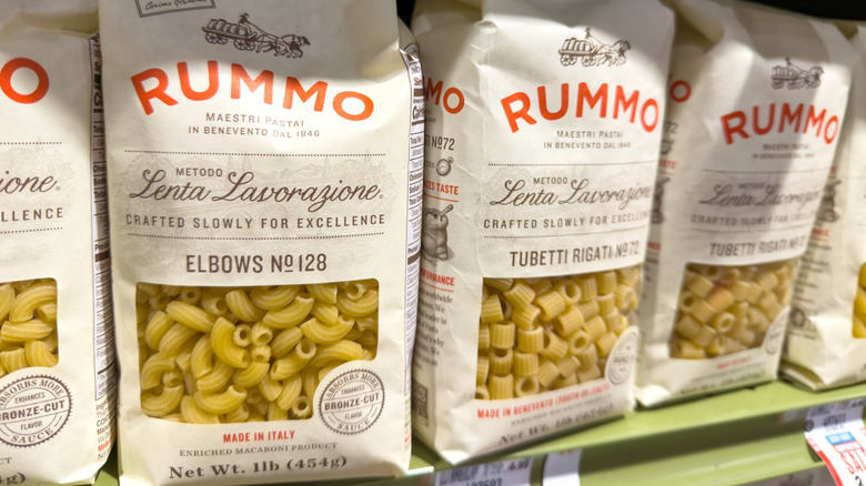 Bags of pasta on shelf