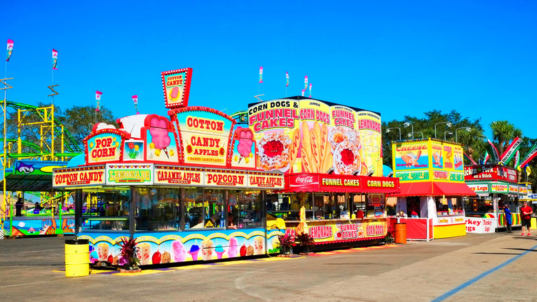 Colorful food vending stall set up at a state fair