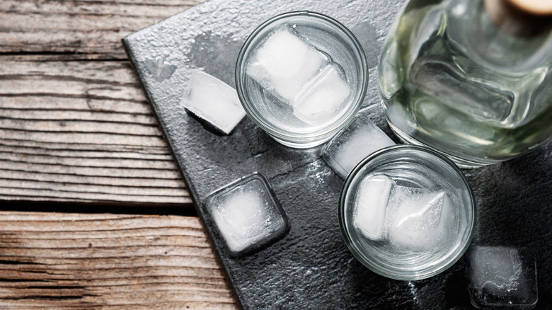 Glasses of vodka with ice