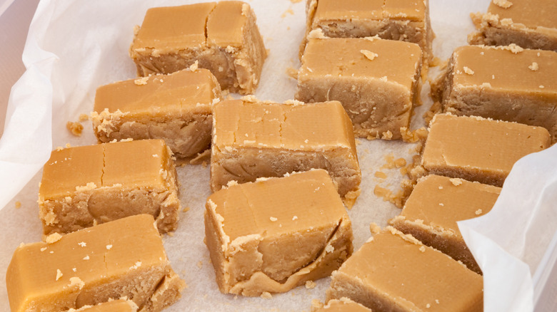 fudge squares on wax paper
