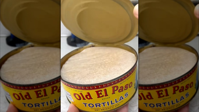 Stack of flour tortillas in an Old El Paso can