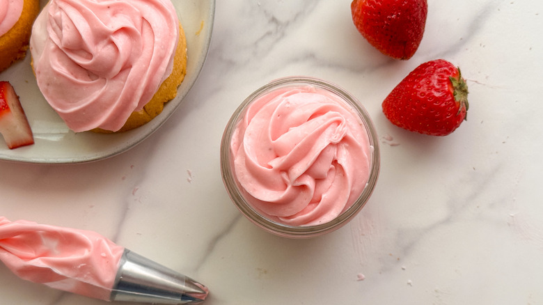 strawberry frosting in small jar