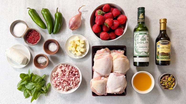 Strawberry jalapeño chicken ingredients on countertop