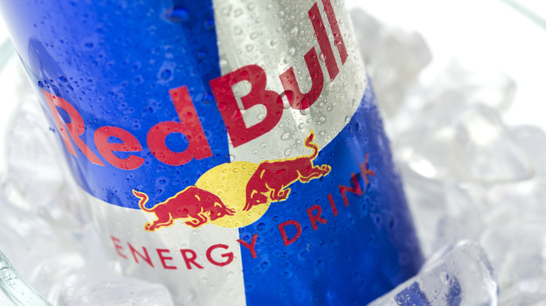 Close-up of a can of Red Bull