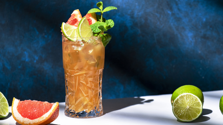 Zombie cocktail with fruit garnishes