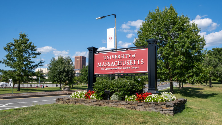 UMass Amherst front entrance sign