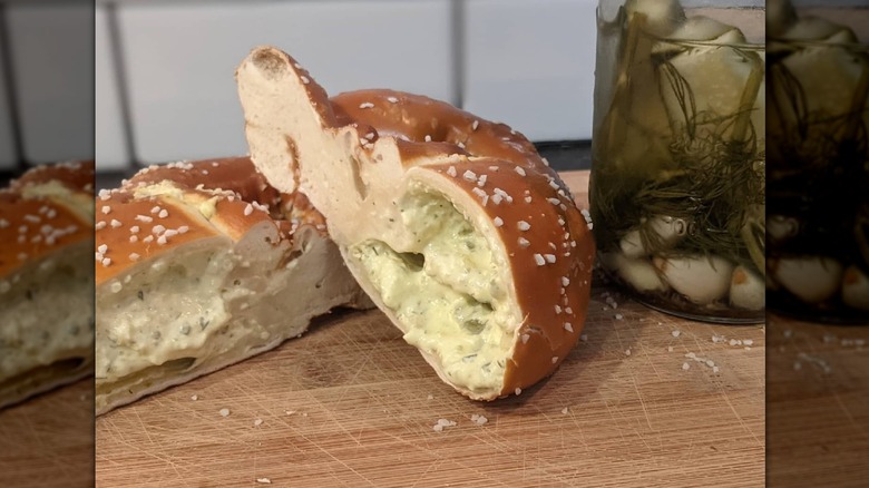 Dill pickle stuffed pretzel