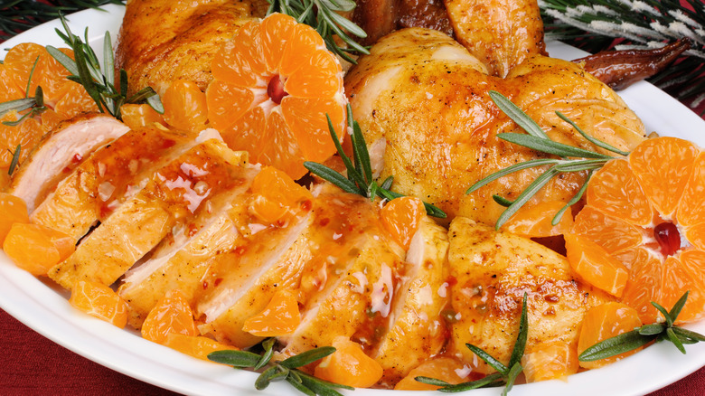 Roast chicken with tangerines