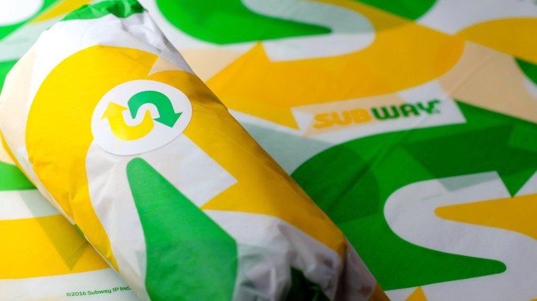 a fresh Subway sandwich in its wrapper