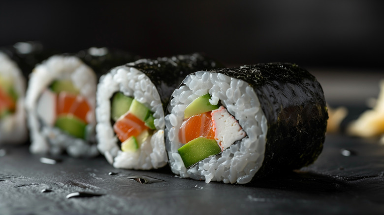 close-up sushi rolls