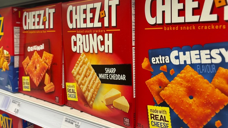 Cheez-It crackers on grocery store shelf