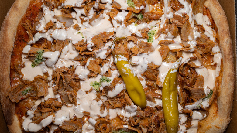 Swedish kebab pizza from above