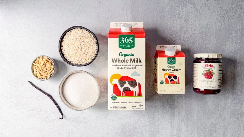 Swedish-style rice pudding ingredients on countertop