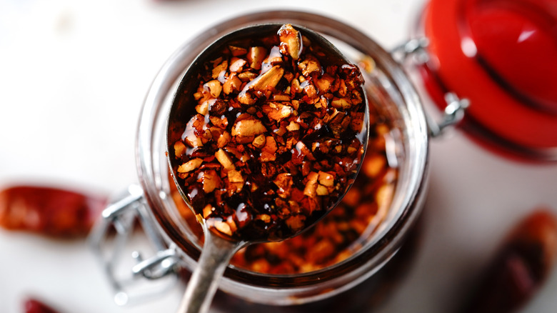 chili crisp oil in a glass jar