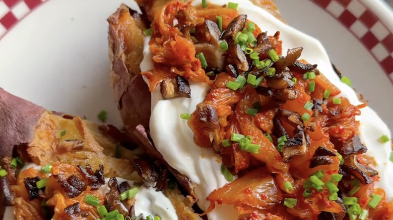 kimchi laoded sweet potato