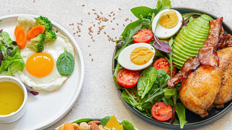Breakfast plates with food variety