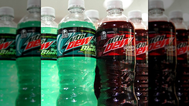 Mountain Dew Sangrita Blast and Baja Blast bottles on shelves