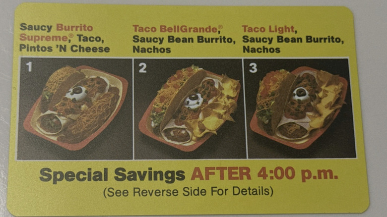 An original Taco Bell Club Card showcasing the restaurant's combination platters