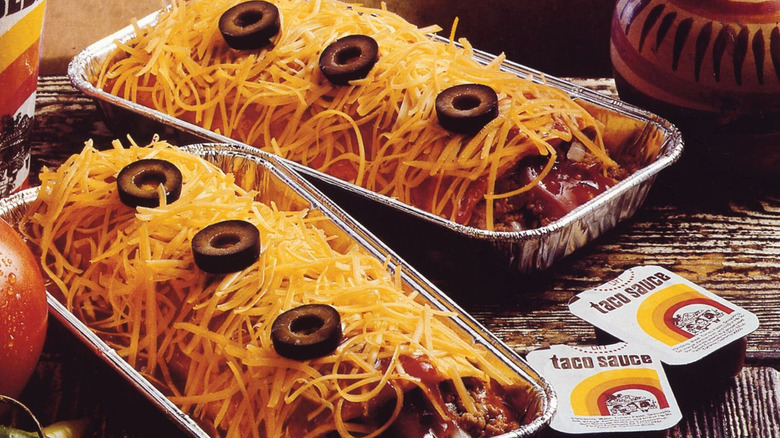 A close up of an enchirito from Taco Bell