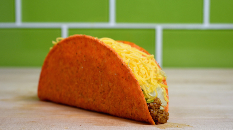 A Taco Bell taco with a Doritos shell