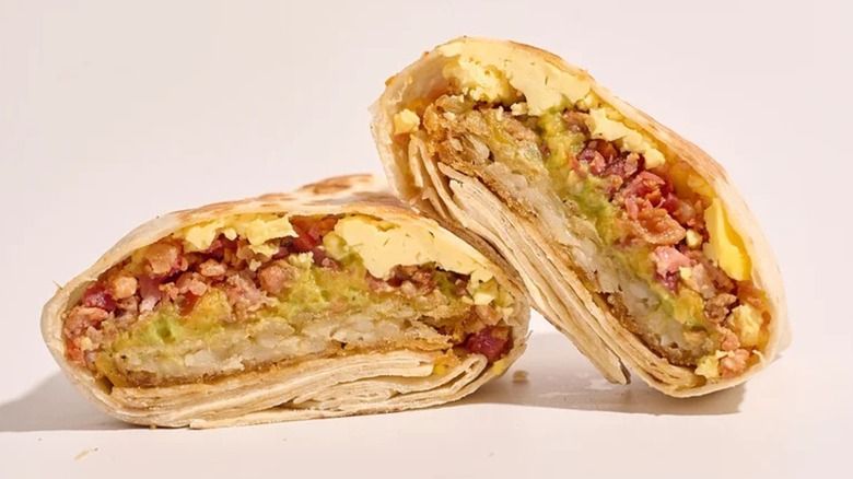 Cross-section photo of the Taco Bell Breakfast California Crunchwrap