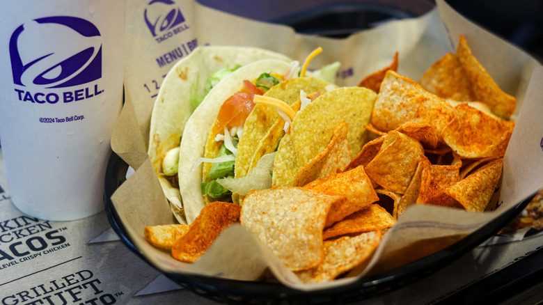 A meal and drink from Taco Bell.