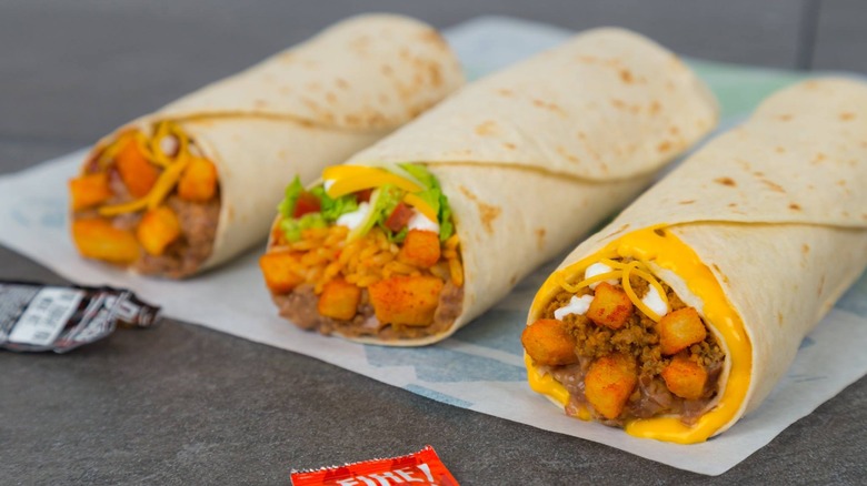 Three Taco Bell burritos